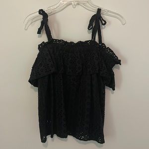 NWOT Melrose & Market Black Eyelet Cold Shoulder Top